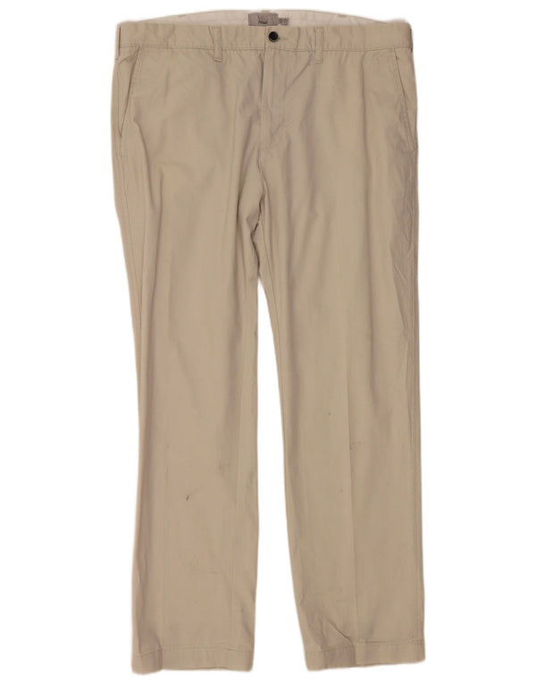 Marks & Spencer Mens Straight Chino Trousers W40 L31 Off White Cotton