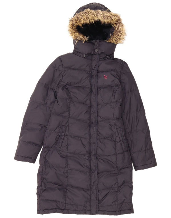 Crew Clothing Cappotto imbottito con cappuccio da donna UK 10 Piccolo in nylon blu navy