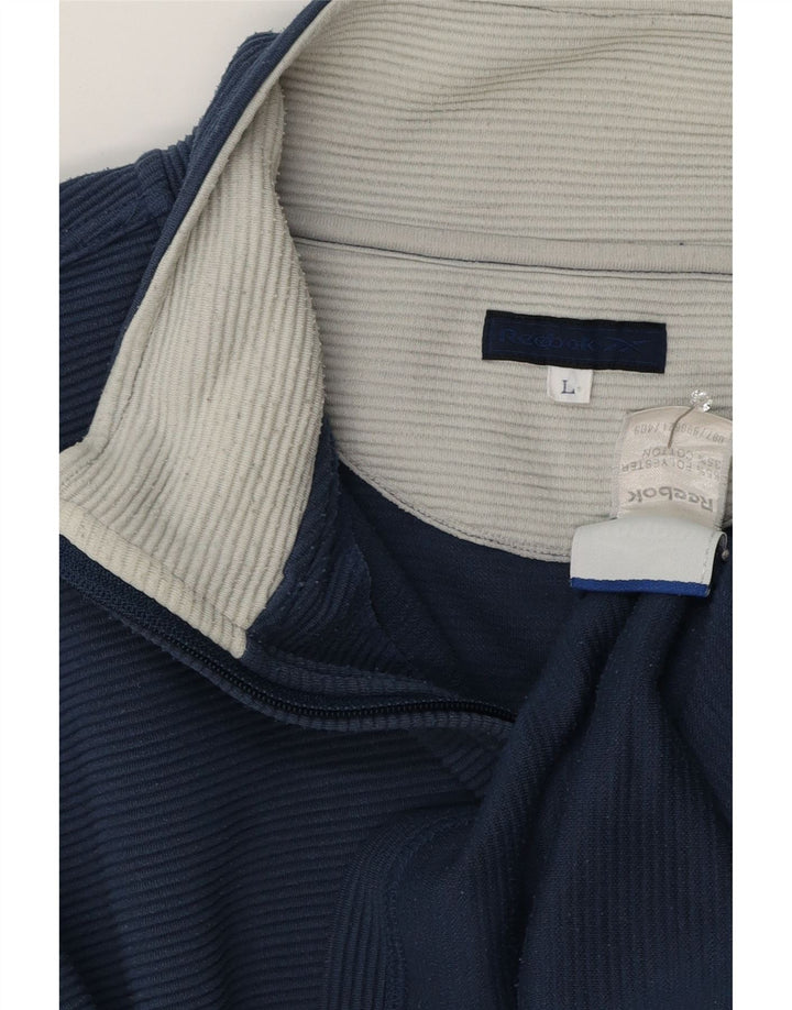 Felpa Reebok da uomo con vestibilità ampia e collo con zip, maglione grande, in poliestere blu