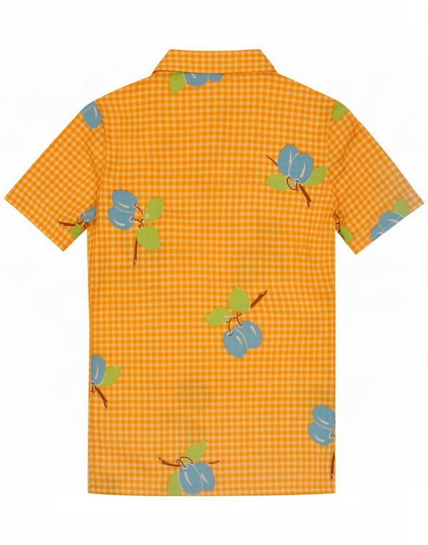 Camicia a maniche corte da donna vintage UK 10 piccolo percalle giallo