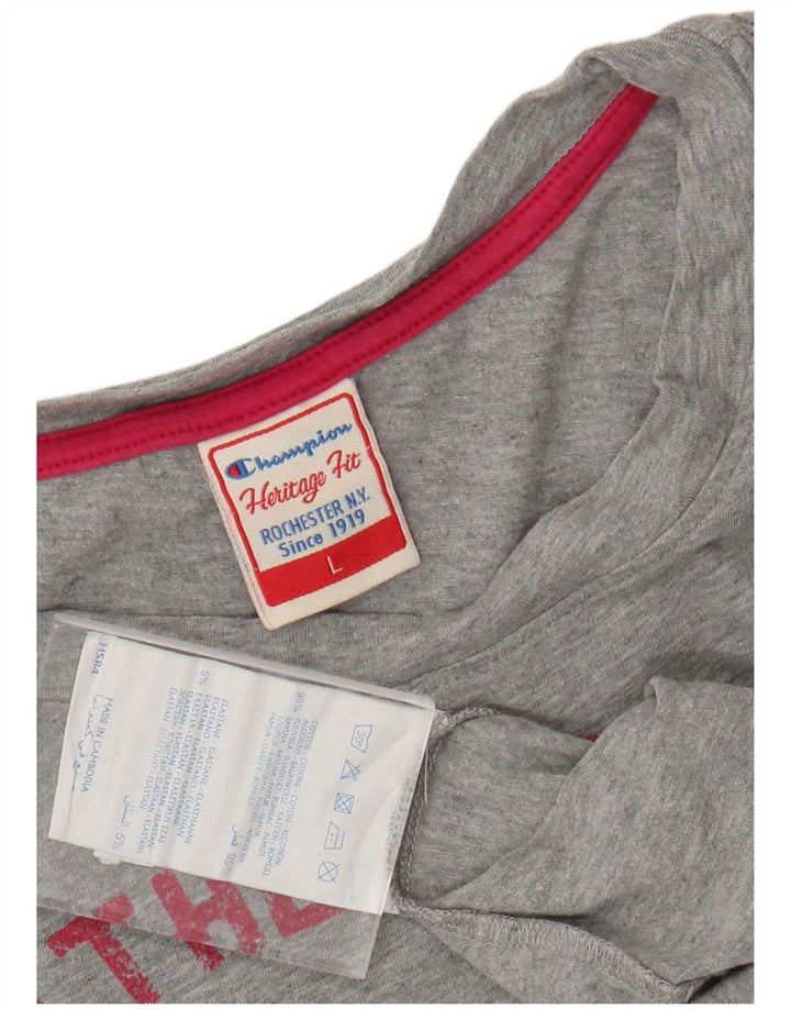 CHAMPION Top da donna con grafica Heritage Fit manica 3/4 UK 16 Large Grigio