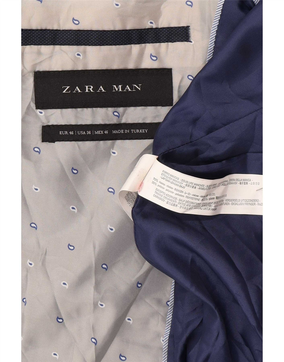 Giacca blazer a 2 bottoni da uomo Zara EU 46 piccola in viscosa blu navy