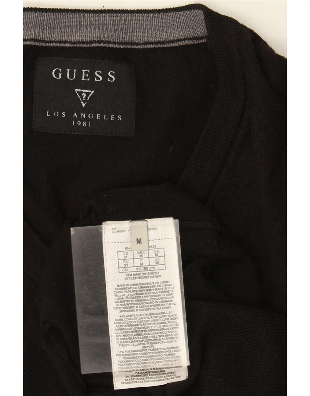 Maglione GUESS da uomo con scollo a V, acrilico nero medio