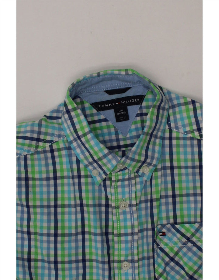 TOMMY HILFIGER Boys Shirt 15-16 Years Large  Blue Check Cotton Vintage Tommy Hilfiger and Second-Hand Tommy Hilfiger from Messina Hembry 