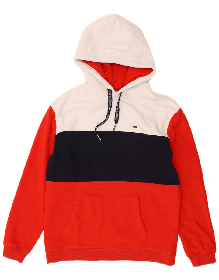 TOMMY HILFIGER Maglione in pile con cappuccio da uomo XL Poliestere color block rosso