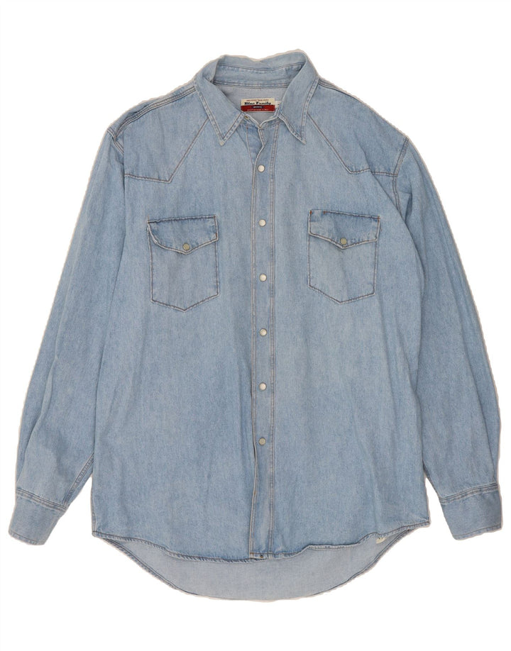 VINTAGE Mens Denim Shirt Large Blue Cotton Vintage Vintage and Second-Hand Vintage from Messina Hembry 