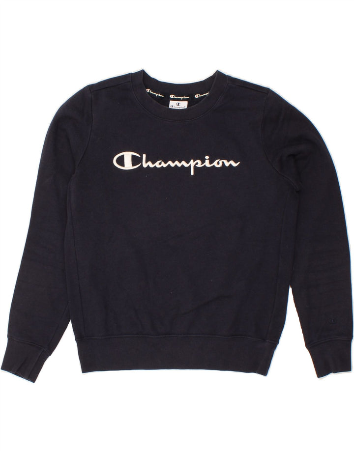 CHAMPION Womens Crop Graphic Sweatshirt Jumper UK 10 Small Navy Blue Vintage Champion and Second-Hand Champion from Messina Hembry 