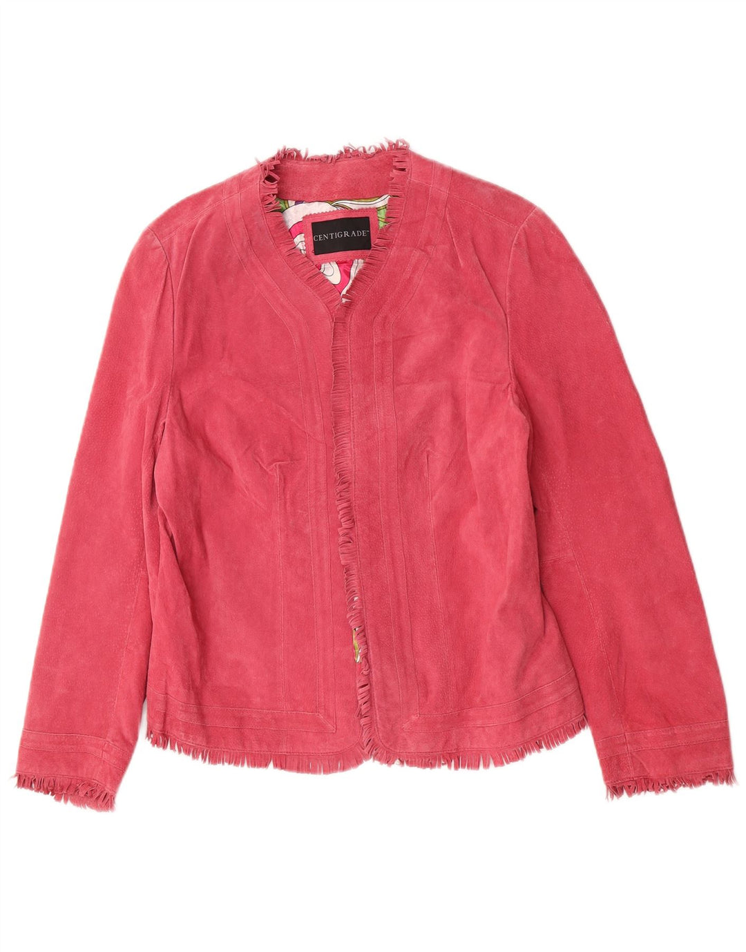 Giacca in pelle scamosciata aperta da donna Centigrade grande in pelle rosa