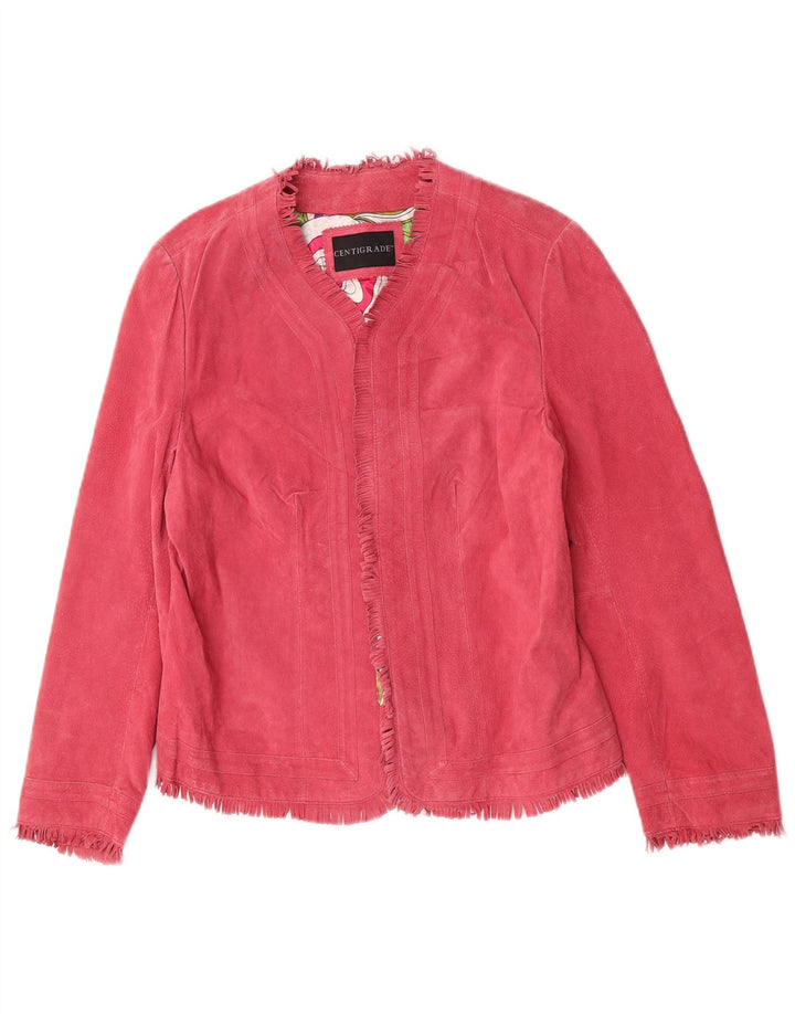 Giacca in pelle scamosciata aperta da donna Centigrade grande in pelle rosa