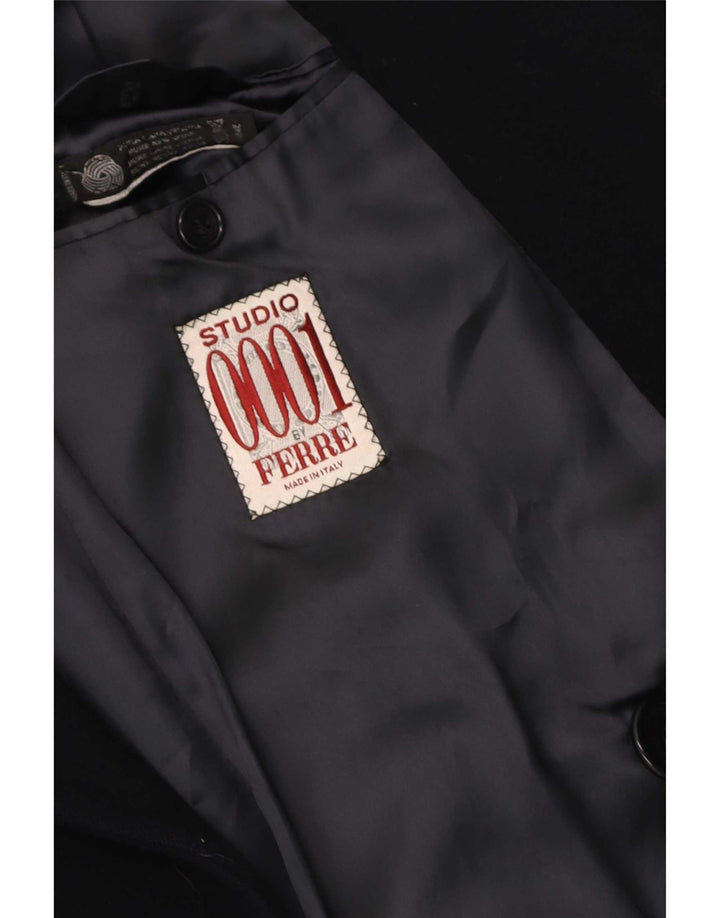 Cappotto doppiopetto da uomo Ferre UK 40 Large Blu Navy in lana vergine