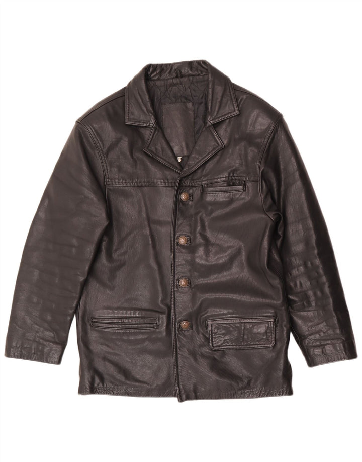 Giacca in pelle vintage da uomo UK 38 media nera