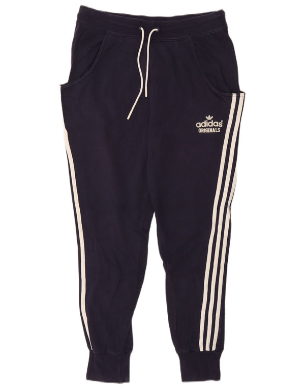 Adidas Womens Tracksuit Trousers Joggers UK 10 Small Navy Blue Cotton