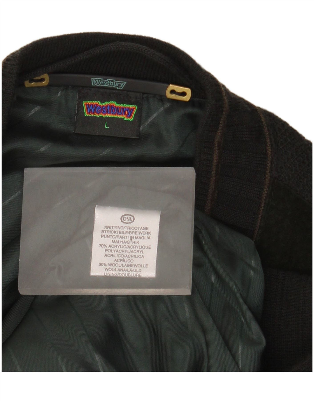 WESTBURY Maglione cardigan da uomo grande verde a rombi/acrilico diamante classico