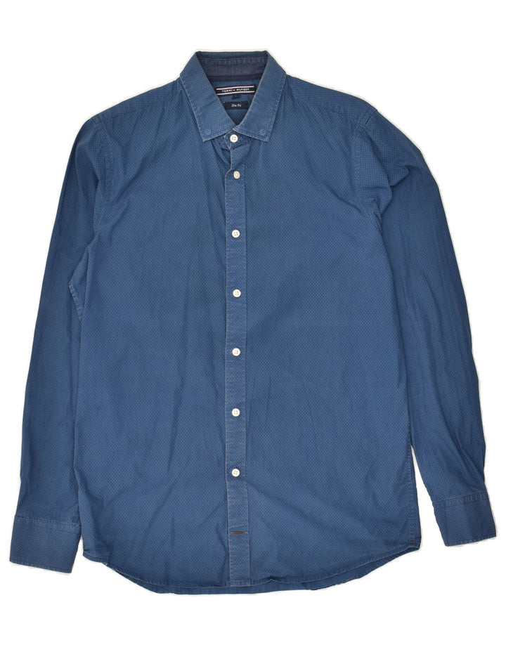 TOMMY HILFIGER Mens Abstract Pattern Slim Fit Shirt Medium Blue Cotton | Vintage Tommy Hilfiger | Thrift | Second-Hand Tommy Hilfiger | Used Clothing | Messina Hembry 