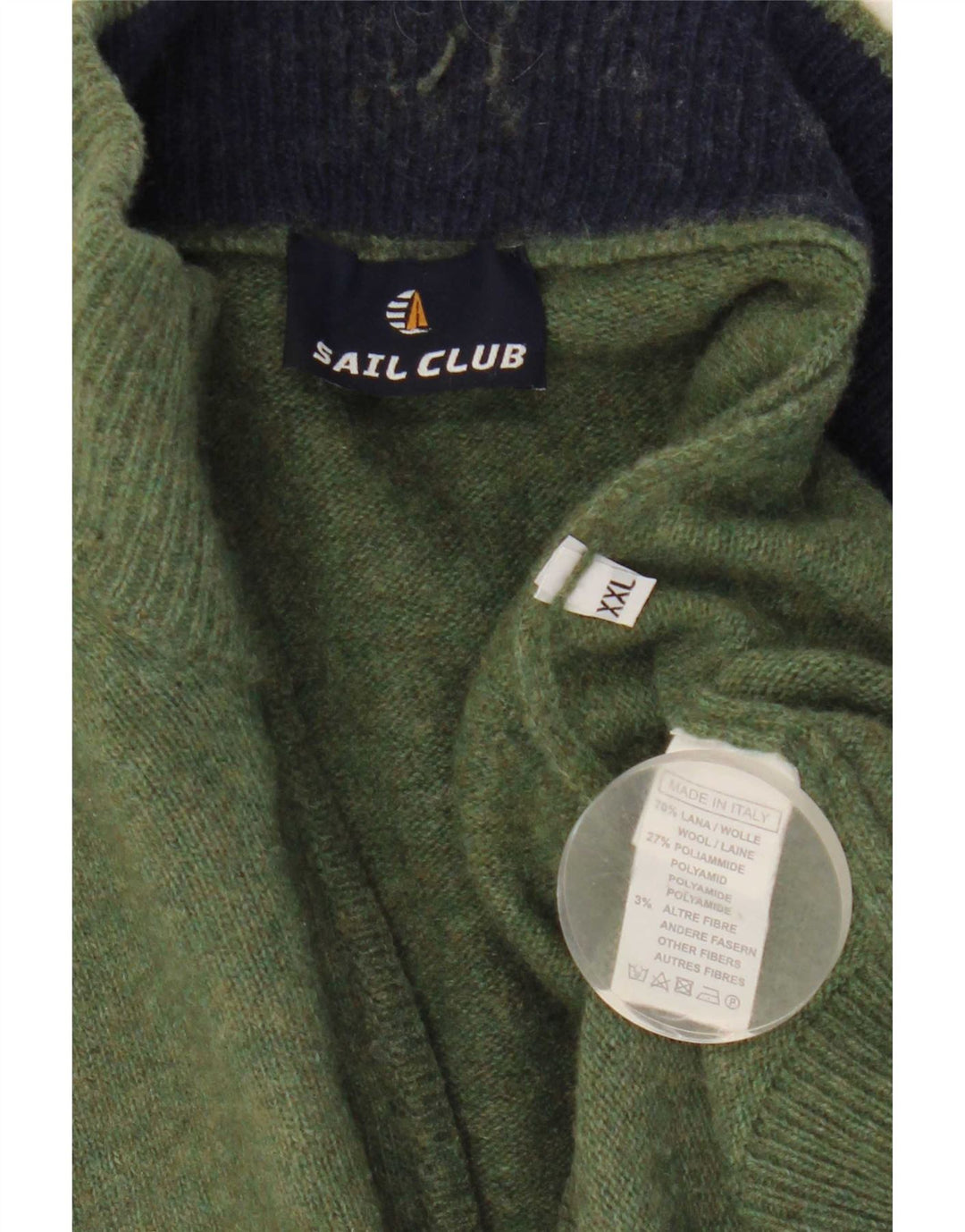 Maglione vintage da uomo con zip e collo 2XL in lana verde