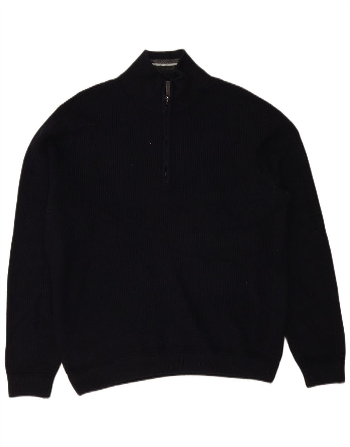 Maglione maglione da uomo con collo con zip Ted Baker taglia 5 XL poliestere blu navy