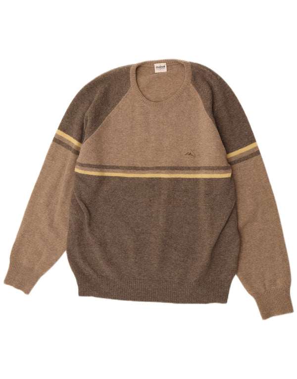 Maglione vintage da uomo girocollo IT 52 XL Lana nuova color block marrone