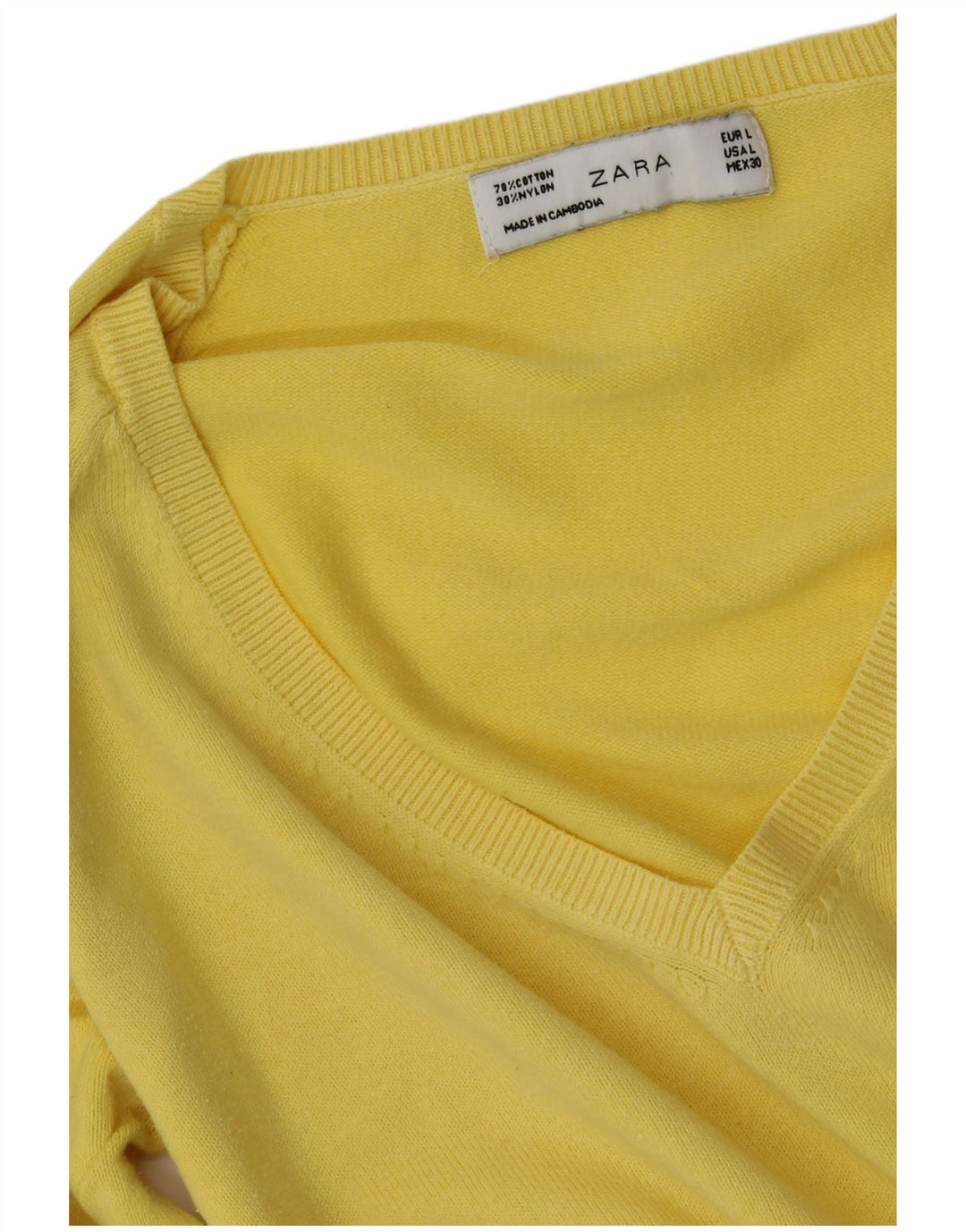 Maglione ZARA da donna con scollo a V UK 14 grande cotone giallo