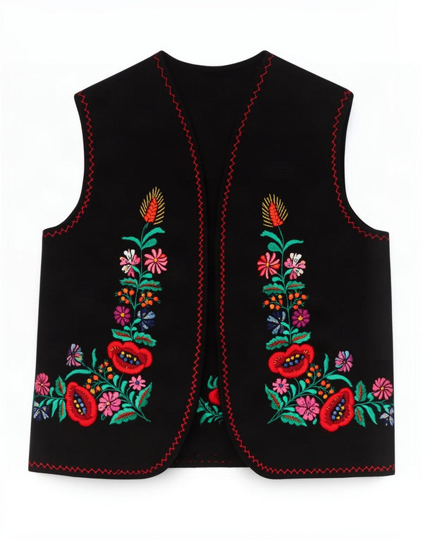 Gilet da donna vintage UK 12 medio nero floreale