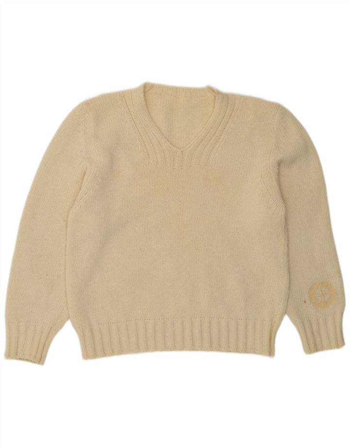 Maglione maglione con scollo a V da uomo Stone Island Beige medio