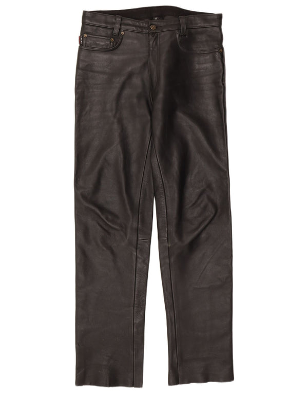 Vintage Mens Straight Leather Trousers IT 52 XL W34 L34 Black Leather