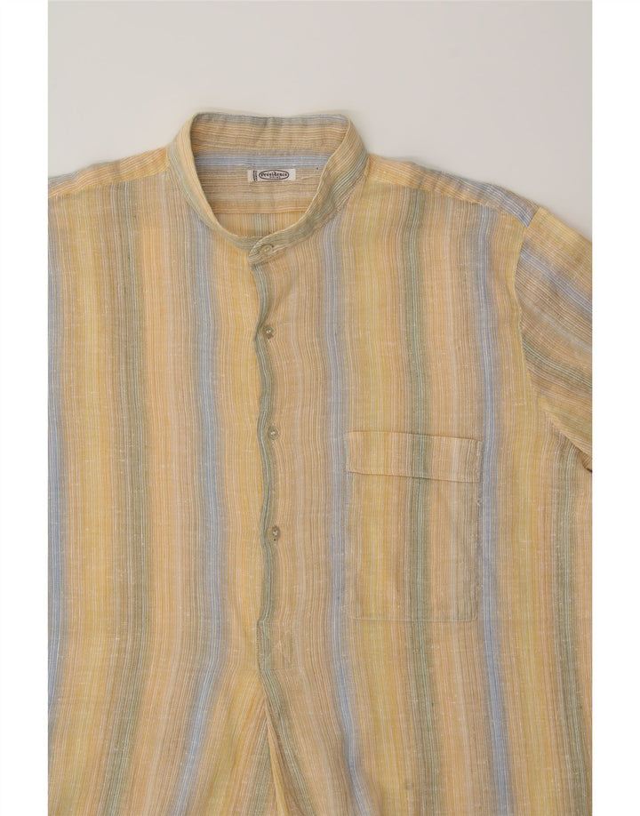 VINTAGE Mens Short Sleeve Pullover Shirt Medium Beige Striped Vintage Vintage and Second-Hand Vintage from Messina Hembry 