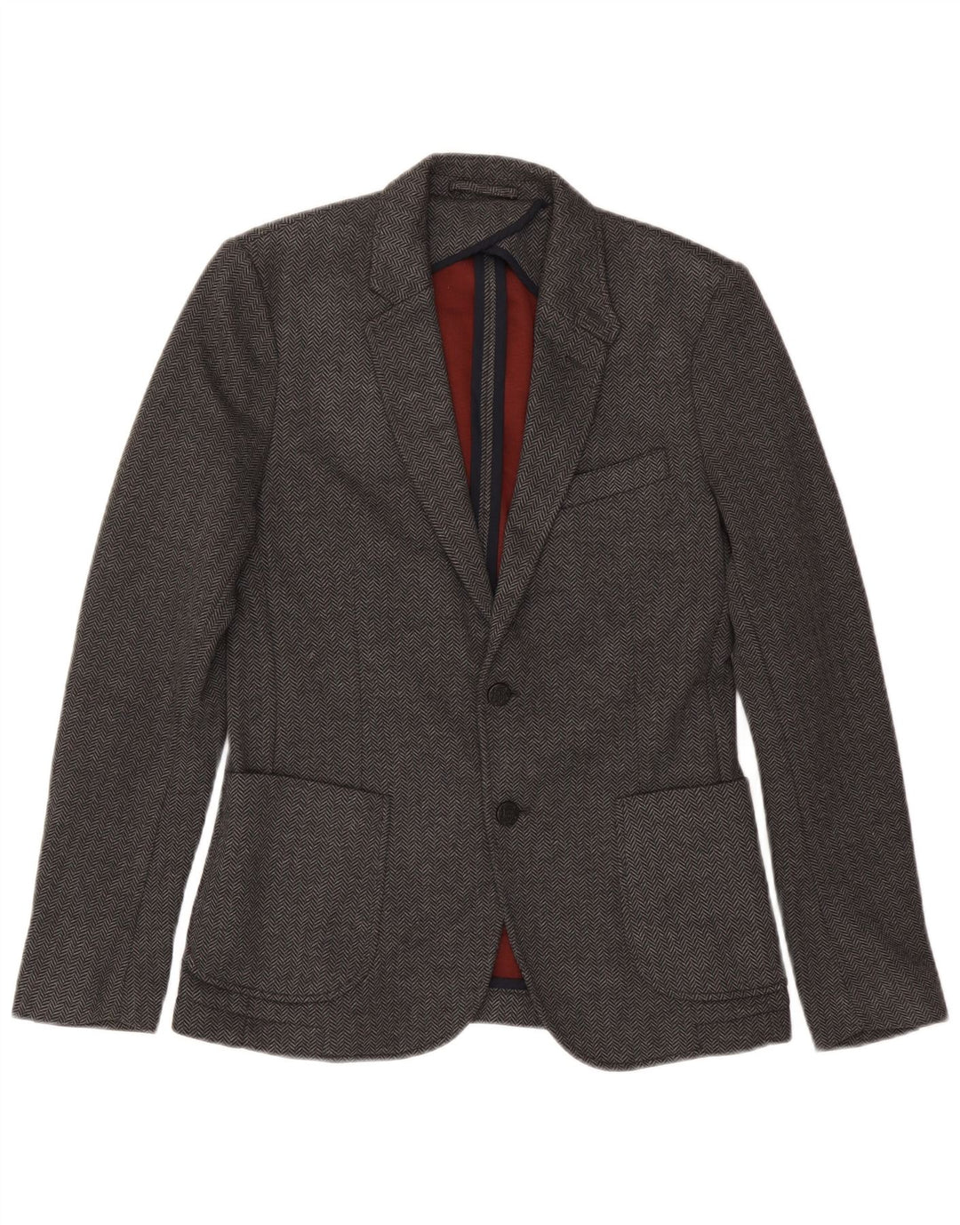 Giacca blazer da uomo a 2 bottoni Zara EU 46 piccolo poliestere grigio a spina di pesce
