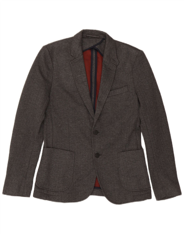 Giacca blazer da uomo a 2 bottoni Zara EU 46 piccolo poliestere grigio a spina di pesce