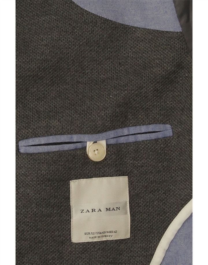 Giacca blazer da uomo a 2 bottoni Zara EU 52 grande cotone grigio