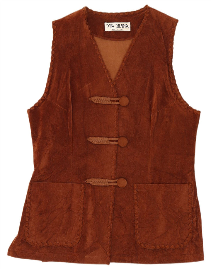 Gilet da donna vintage UK 10 piccolo in viscosa marrone
