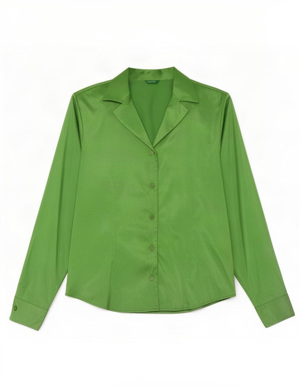 Benetton Womens Shirt Blouse IT 42 Medium Green Polyester