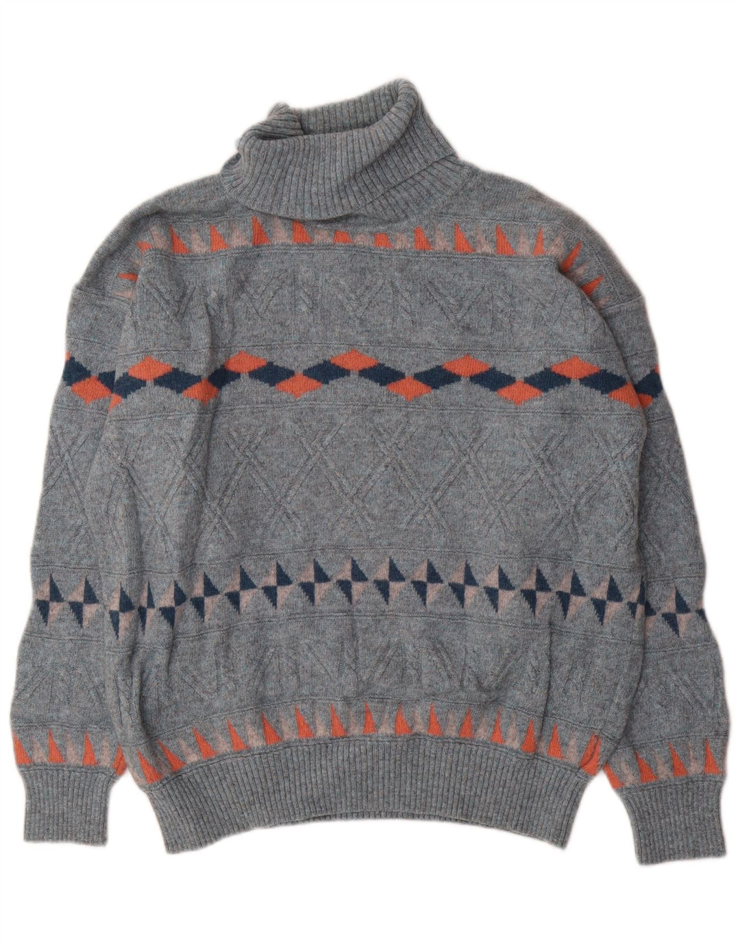 Maglione maglione uomo collo alto Baroni IT 54 XL lana geometrica blu