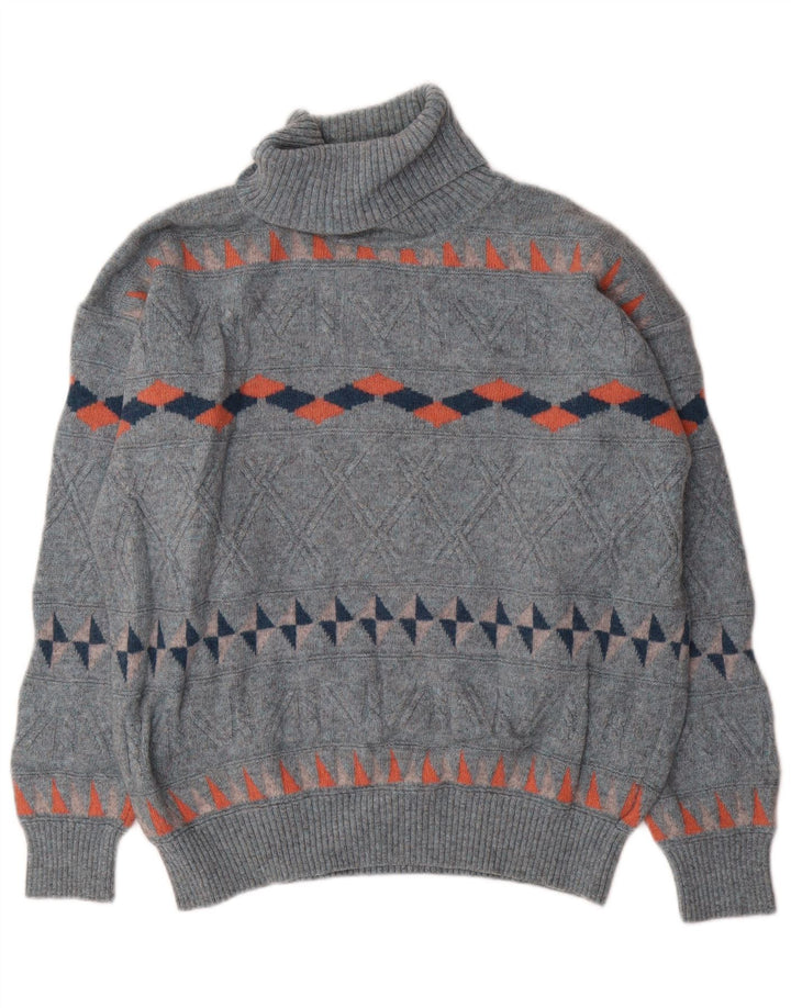 Maglione maglione uomo collo alto Baroni IT 54 XL lana geometrica blu