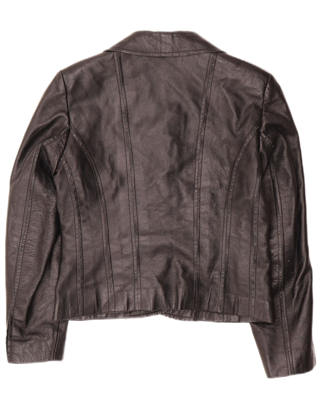 Giacca blazer a 2 bottoni corta da donna VINTAGE IT 42 media in pelle nera