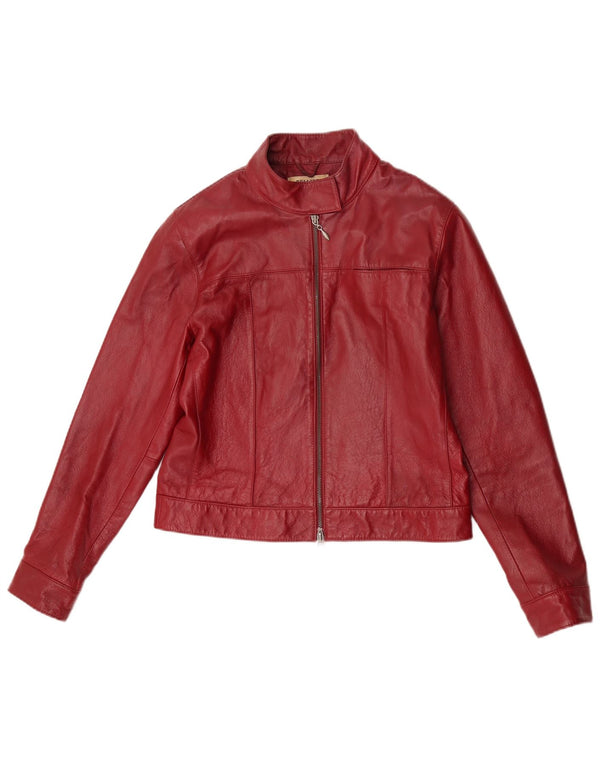 HELLINE Womens Leather Jacket UK 12 Medium Red Leather