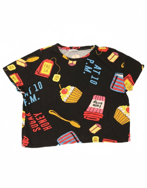 T-shirt grafica oversize corta da donna Zara UK 14 media nera