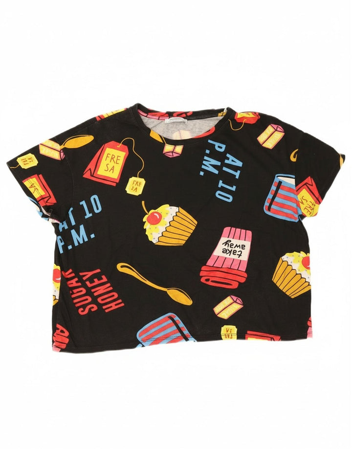 T-shirt grafica oversize corta da donna Zara UK 14 media nera