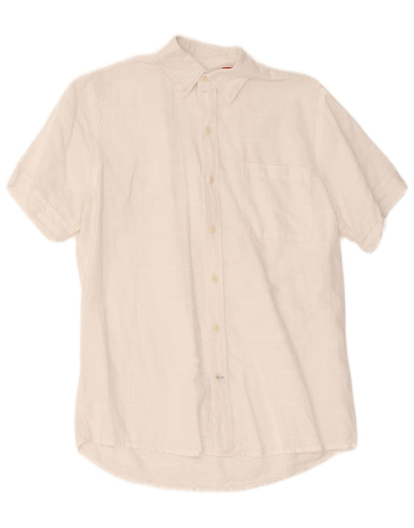 Camicia a maniche corte da uomo Izod in lino a righe bianche medie