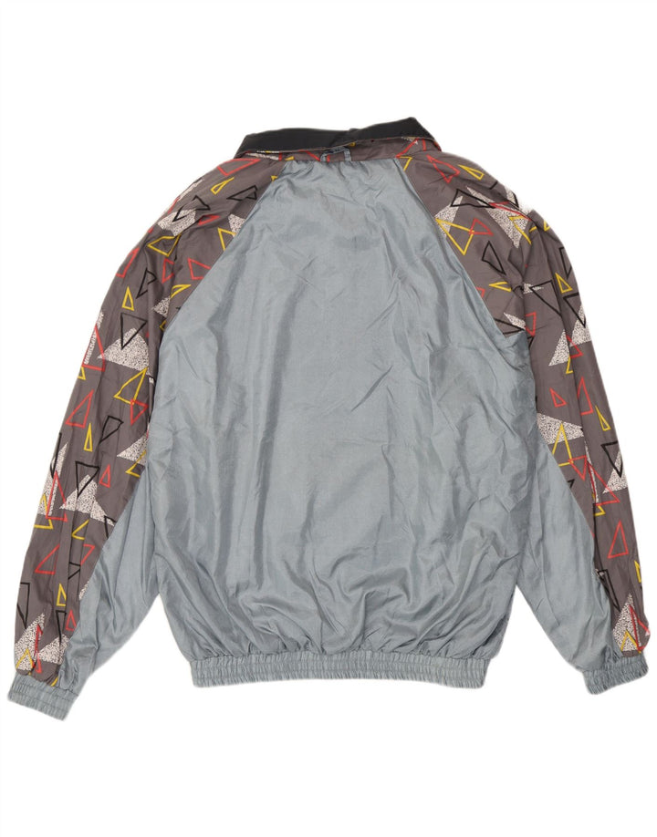 Giacca da ginnastica vintage da uomo XL in poliammide geometrica grigia