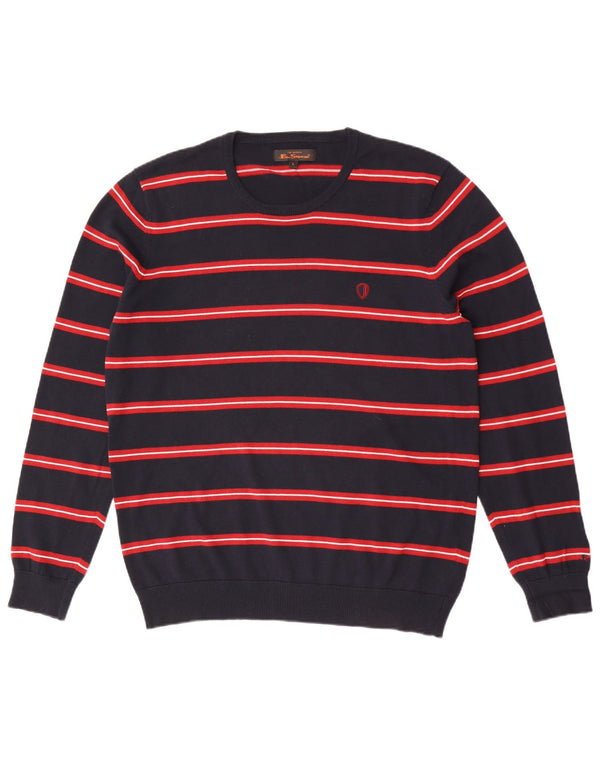 Maglione da uomo girocollo Ben Sherman in cotone a righe grandi blu navy