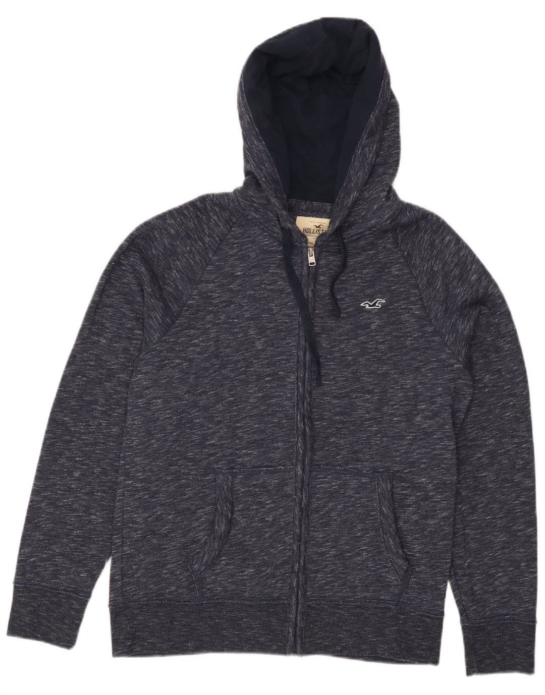 Maglione con cappuccio e zip da uomo HOLLISTER piccolo in cotone screziato blu navy