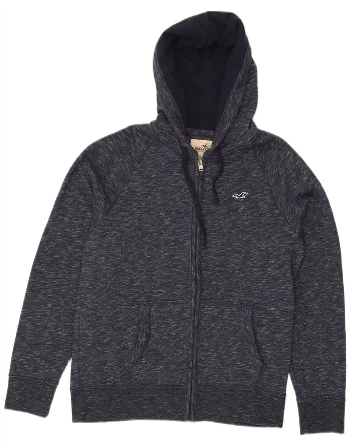 Maglione con cappuccio e zip da uomo HOLLISTER piccolo in cotone screziato blu navy