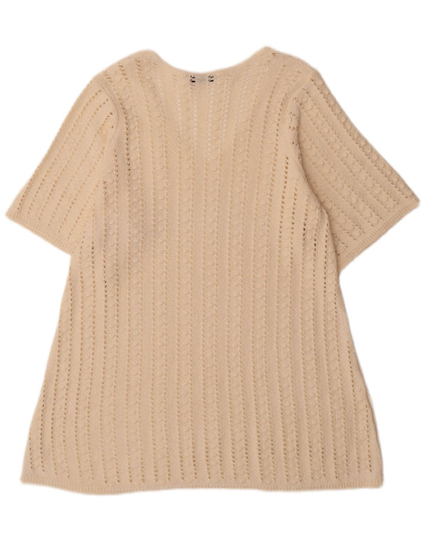 Abito maglione da donna all'uncinetto a maniche corte Zara UK 14 medio bianco sporco