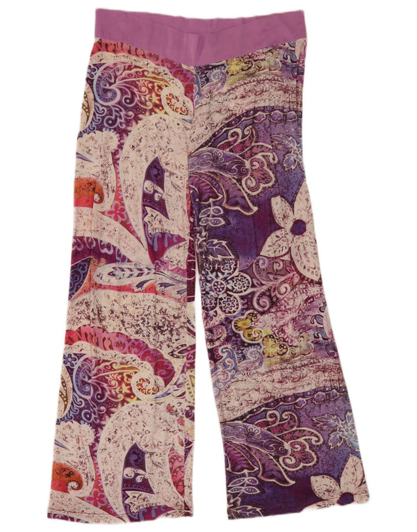 Pantaloni vintage da donna a gamba larga UK 12 medi W32 L30 Viola Paisley