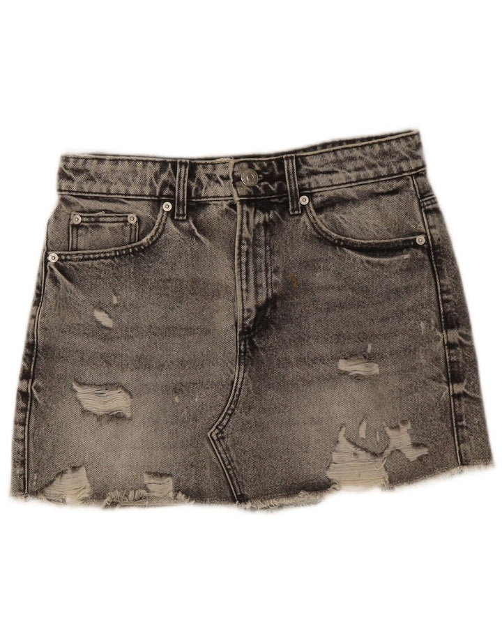 Gonna in denim invecchiato Zara da donna piccola W26 grigia