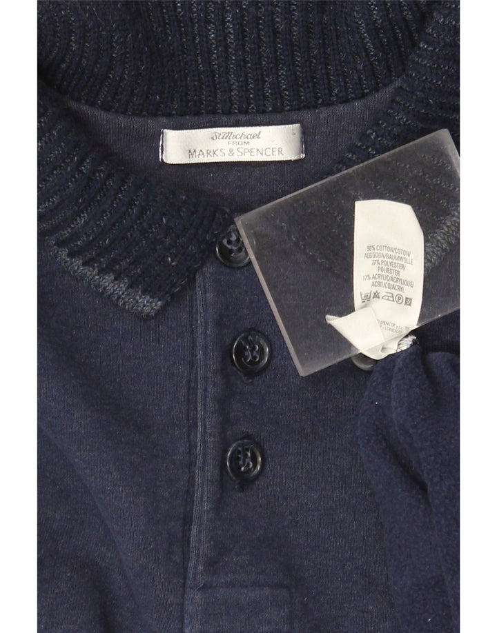 Felpa da uomo Marks & Spencer con collo alto, maglione grande a righe blu navy