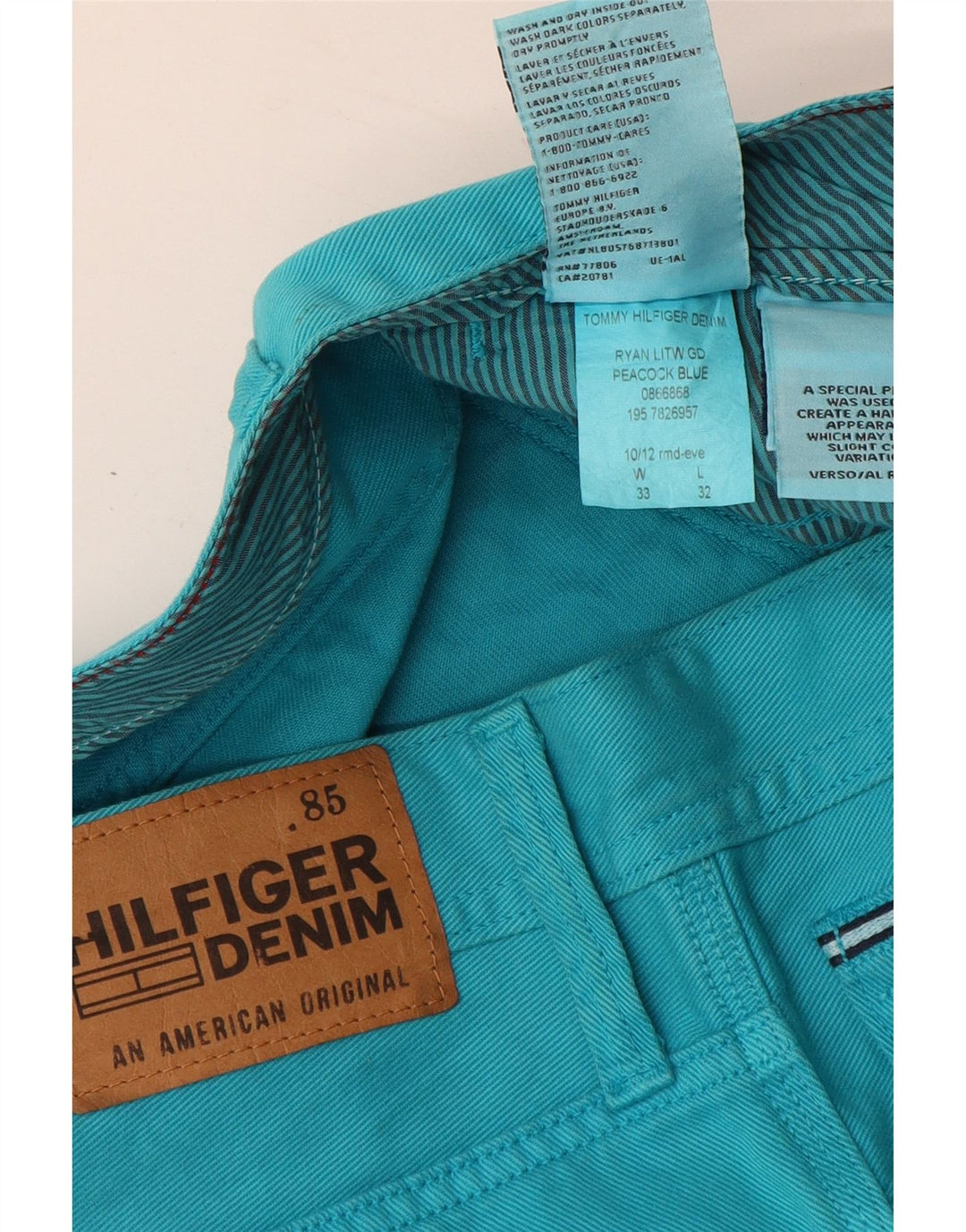 TOMMY HILFIGER Jeans dritti da uomo W33 L32 cotone turchese