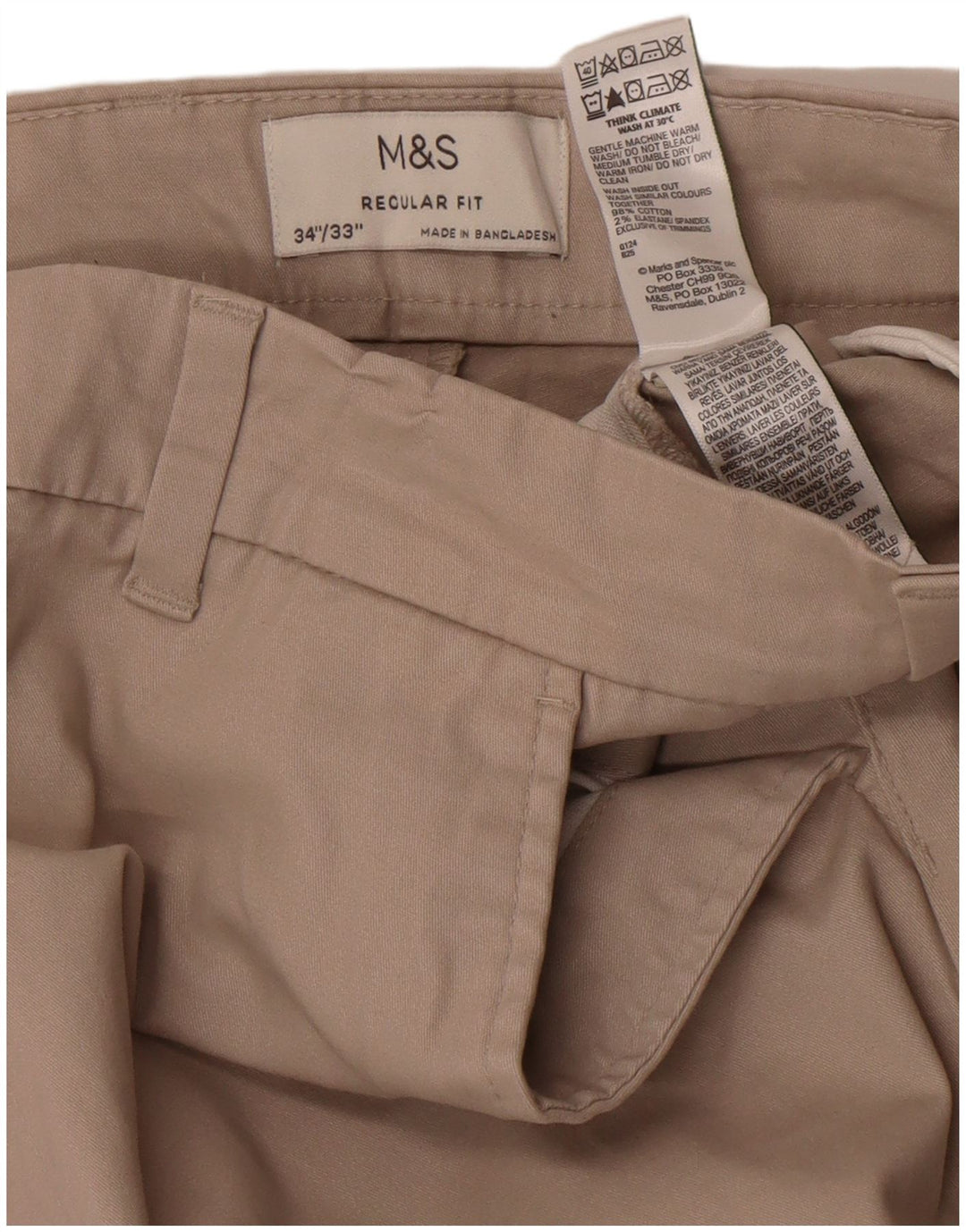 Marks & Spencer Uomo Straight Regular Fit W34 L33 Cotone Grigio