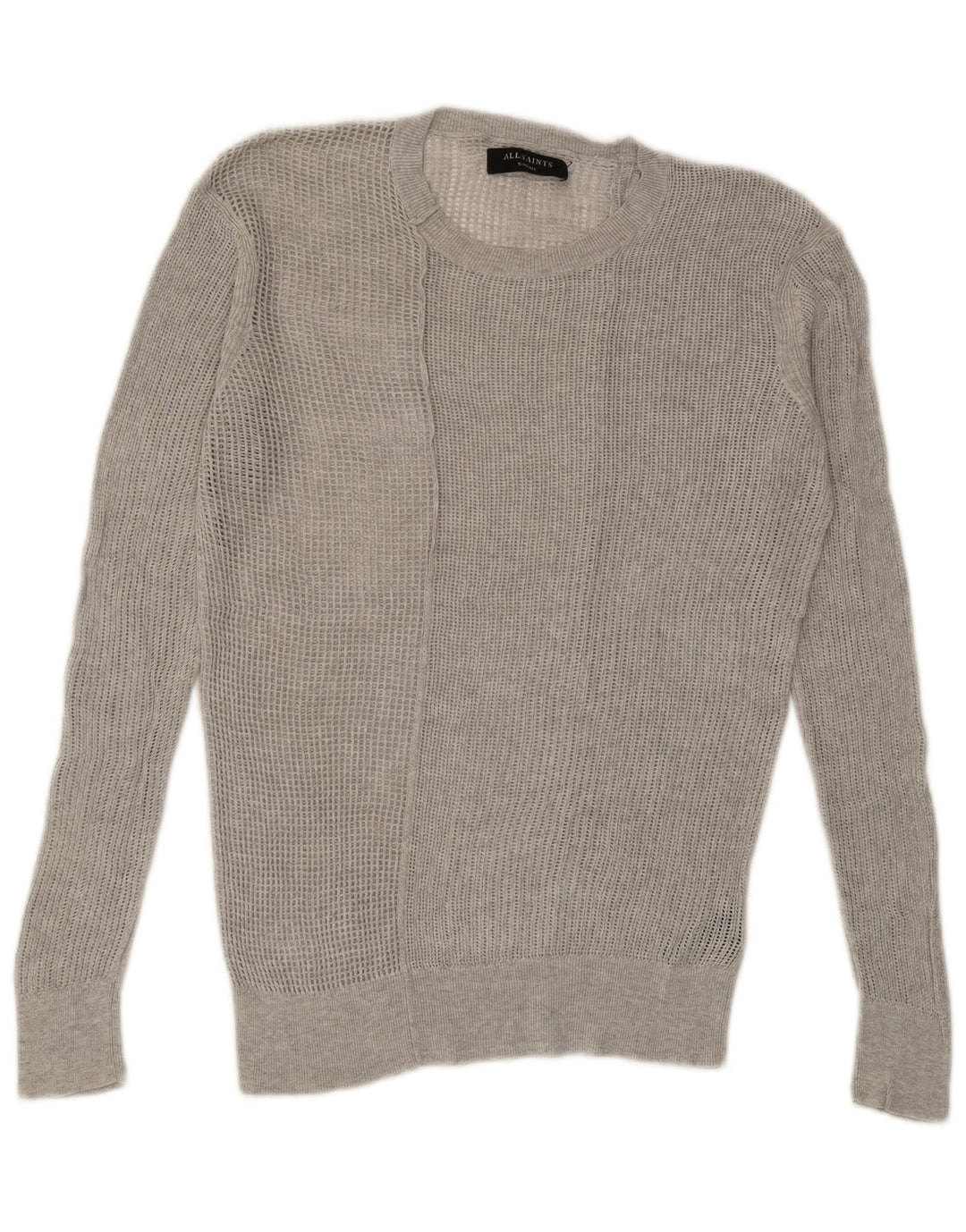 ALL SAINTS Maglione da uomo girocollo trasparente XS in cotone grigio