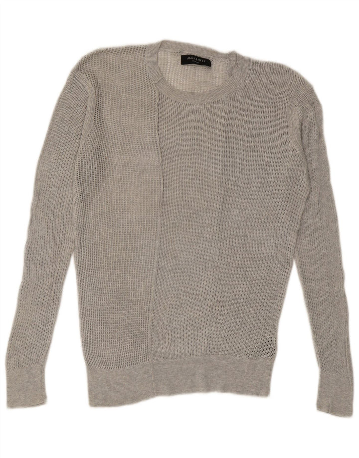 ALL SAINTS Maglione da uomo girocollo trasparente XS in cotone grigio